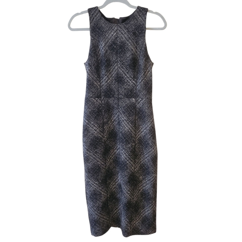 Banana Republic Black & Gray Wool Plaid Sleeveless Dress Size 0